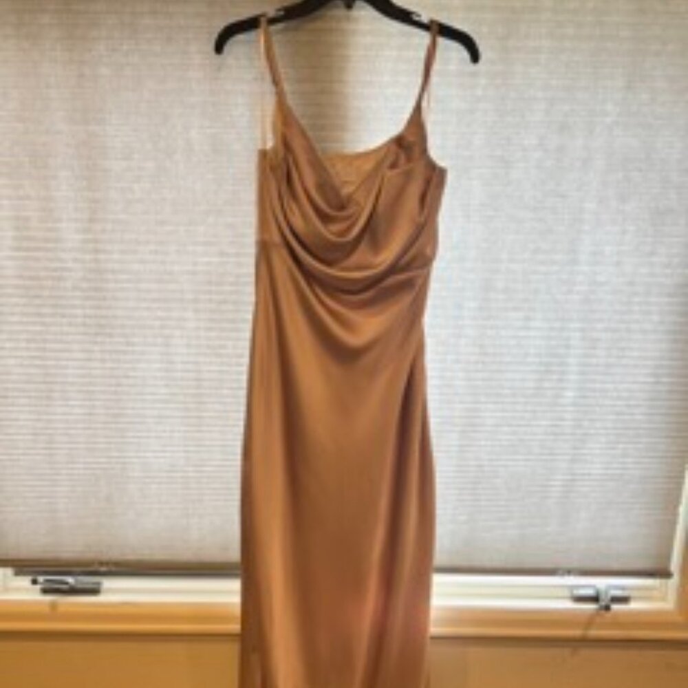 Skye satin gold champagne dress from revelry